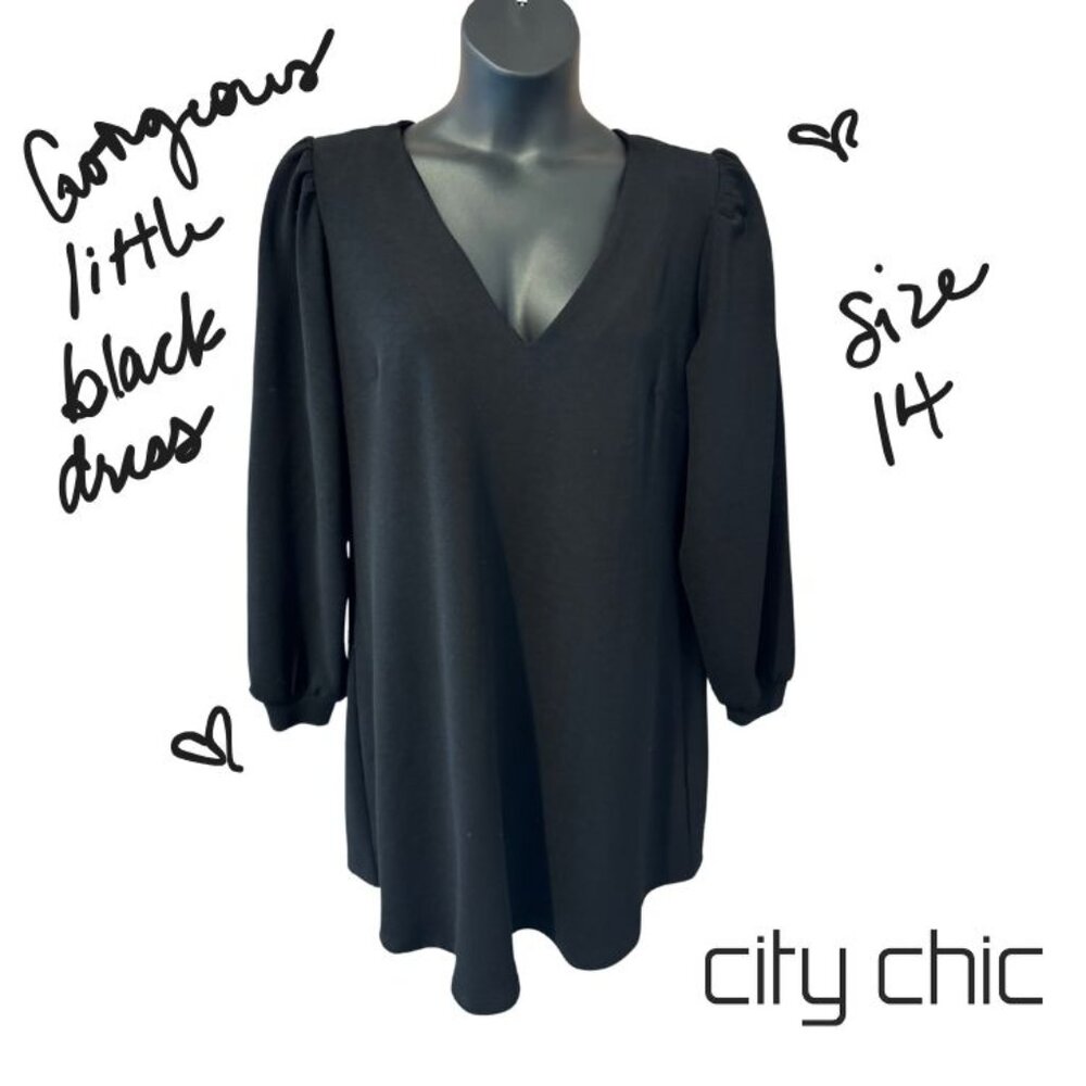 Gorgeous, Like New Little Black Dress by City Chic, Size 14, Long Sleeve V Neck